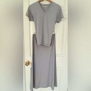 Women's Gray V-Neck Top and Maxi Skirt Set - Minimal Everyday Style
